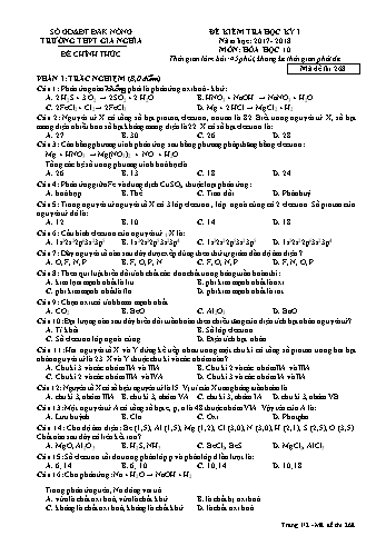 Đề kiểm tra học kì 1 môn Hóa học Lớp 10 - Năm học 2017-2018 - Trường THPT Gia Nghĩa - Mã đề thi 268