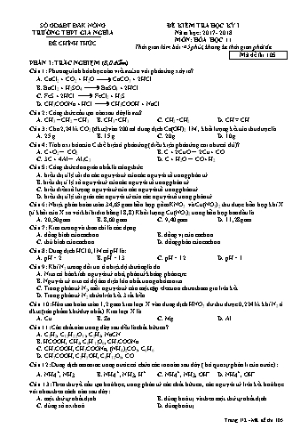Đề kiểm tra học kì 1 môn Hóa học Lớp 11 - Năm học 2017-2018 - Trường THPT Gia Nghĩa - Mã đề thi 105