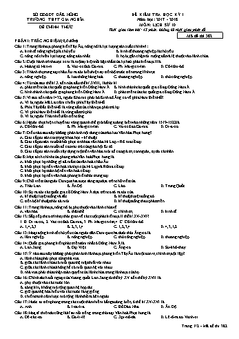 Đề kiểm tra học kì 1 môn Lịch sử Lớp 10 - Năm học 2017-2018 - Trường THPT Gia Nghĩa - Mã đề thi 382