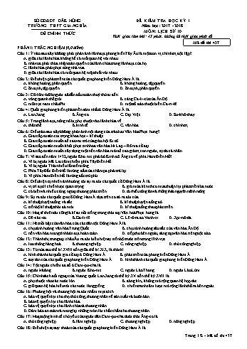 Đề kiểm tra học kì 1 môn Lịch sử Lớp 10 - Năm học 2017-2018 - Trường THPT Gia Nghĩa - Mã đề thi 437