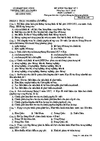 Đề kiểm tra học kì 1 môn Lịch sử Lớp 11 - Năm học 2017-2018 - Trường THPT Gia Nghĩa - Mã đề thi 379