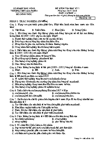 Đề kiểm tra học kì 1 môn Lịch sử Lớp 11 - Năm học 2017-2018 - Trường THPT Gia Nghĩa - Mã đề thi 152