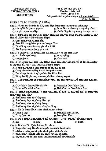 Đề kiểm tra học kì 1 môn Lịch sử Lớp 11 - Năm học 2017-2018 - Trường THPT Gia Nghĩa - Mã đề thi 435