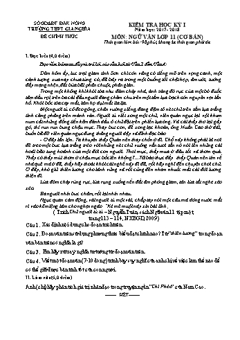 Đề kiểm tra học kì 1 môn Ngữ văn Lớp 11 Ban cơ bản - Năm học 2017-2018 - Trường THPT Gia Nghĩa