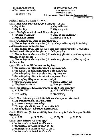 Đề kiểm tra học kì 1 môn Sinh học Lớp 11 - Năm học 2017-2018 - Trường THPT Gia Nghĩa - Mã đề thi 263