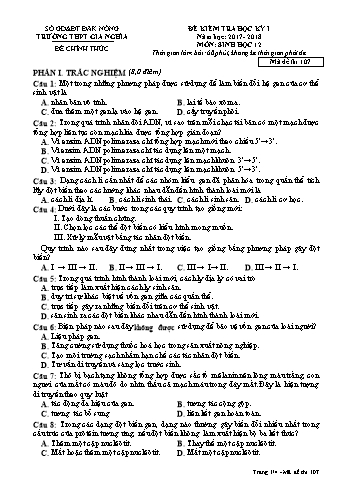 Đề kiểm tra học kì 1 môn Sinh học Lớp 12 - Năm học 2017-2018 - Trường THPT Gia Nghĩa - Mã đề thi 107