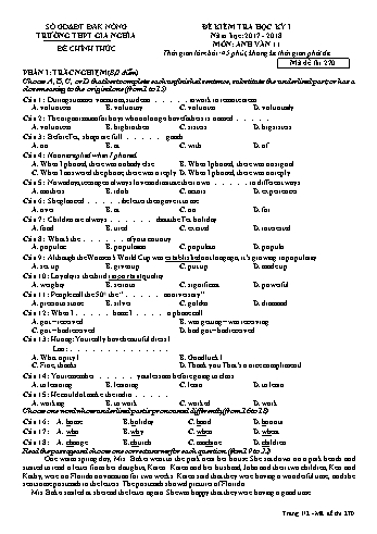 Đề kiểm tra học kì 1 môn Tiếng Anh Lớp 11 - Năm học 2017-2018 - Trường THPT Gia Nghĩa - Mã đề thi 270