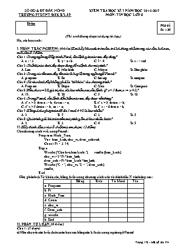 Đề kiểm tra học kì 1 môn Tin học lớp 8 - Năm học 2016-2017 - Trường PTDT NT - Đăkrlấp - Mã đề 134