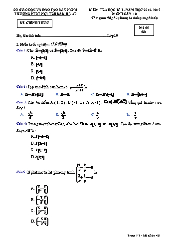 Đề kiểm tra học kì 1 môn Toán lớp 10 - Năm học 2016-2017 - Trường PTDT NT - Đăkrlấp (Có đáp án) - Mã đề 481