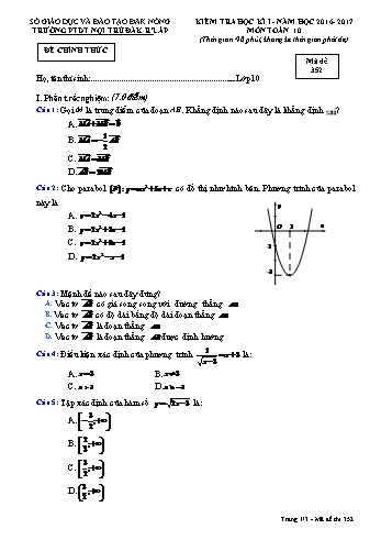 Đề kiểm tra học kì 1 môn Toán lớp 10 - Năm học 2016-2017 - Trường PTDT NT - Đăkrlấp (Có đáp án) - Mã đề 352