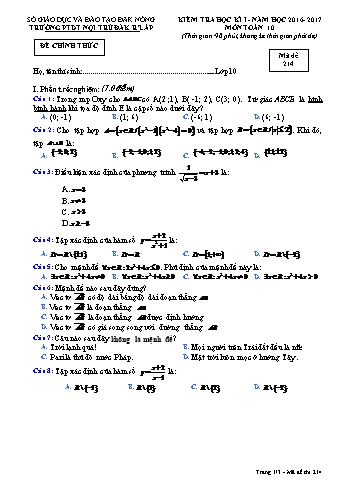 Đề kiểm tra học kì 1 môn Toán lớp 10 - Năm học 2016-2017 - Trường PTDT NT - Đăkrlấp (Có đáp án) - Mã đề 214