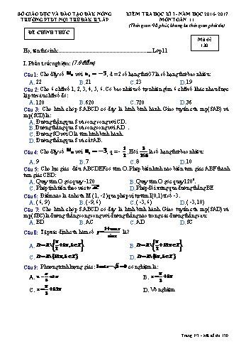 Đề kiểm tra học kì 1 môn Toán lớp 11 - Năm học 2016-2017 - Trường PTDT NT - Đăkrlấp (Có đáp án) - Mã đề 130