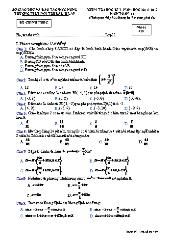 Đề kiểm tra học kì 1 môn Toán lớp 11 - Năm học 2016-2017 - Trường PTDT NT - Đăkrlấp (Có đáp án) - Mã đề 479