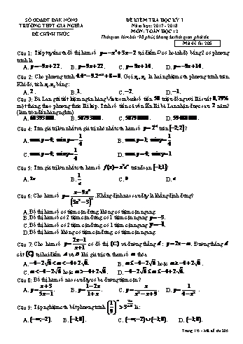 Đề kiểm tra học kì 1 môn Toán Lớp 12 - Năm học 2017-2018 - Trường THPT Gia Nghĩa - Mã đề thi 205
