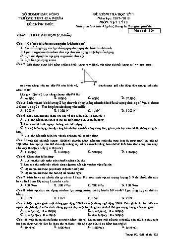 Đề kiểm tra học kì 1 môn Vật lý Lớp 10 - Năm học 2017-2018 - Trường THPT Gia Nghĩa - Mã đề thi 329