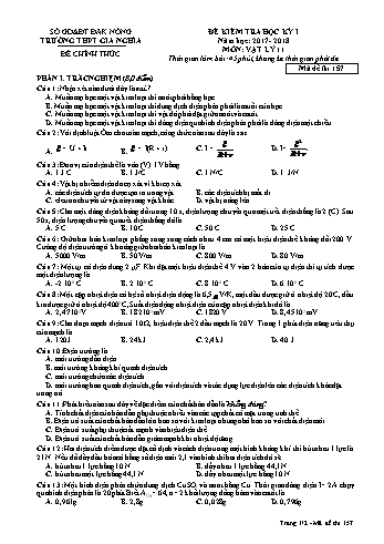 Đề kiểm tra học kì 1 môn Vật lý Lớp 11 - Năm học 2016-2017 - Trường THPT Gia Nghĩa - Mã đề thi 157