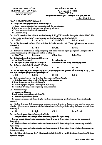 Đề kiểm tra học kì 1 môn Vật lý Lớp 11 - Năm học 2017-2018 - Trường THPT Gia Nghĩa - Mã đề thi 298