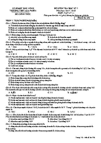 Đề kiểm tra học kì 1 môn Vật lý Lớp 11 - Năm học 2017-2018 - Trường THPT Gia Nghĩa - Mã đề thi 376