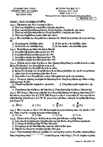 Đề kiểm tra học kì 1 môn Vật lý Lớp 12 - Năm học 2016-2017 - Trường THPT Gia Nghĩa - Mã đề thi 197