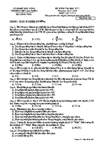 Đề kiểm tra học kì 1 môn Vật lý Lớp 12 - Năm học 2017-2018 - Trường THPT Gia Nghĩa - Mã đề thi 203