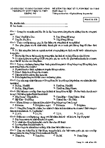 Đề kiểm tra học kì 2 môn Địa lý lớp 12 - Năm học 2016-2017 - Trường PTDTNT THCS VÀ THPT KRông Nô - Mã đề 570