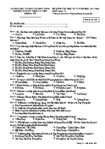 Đề kiểm tra học kì 2 môn Địa lý lớp 12 - Năm học 2016-2017 - Trường PTDTNT THCS VÀ THPT KRông Nô - Mã đề 209