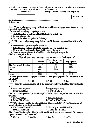 Đề kiểm tra học kì 2 môn Địa lý lớp 12 - Năm học 2016-2017 - Trường PTDTNT THCS VÀ THPT KRông Nô - Mã đề 485