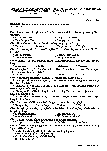 Đề kiểm tra học kì 2 môn Địa lý lớp 12 - Năm học 2016-2017 - Trường PTDTNT THCS VÀ THPT KRông Nô - Mã đề 132