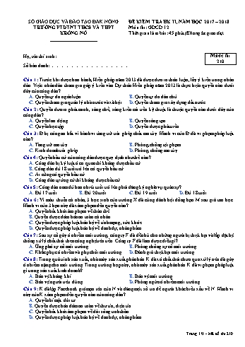 Đề kiểm tra học kì 2 môn Giáo dục công dân lớp 12 - Năm học 2016-2017 - Trường PTDTNT THCS VÀ THPT KRông Nô - Mã đề 210