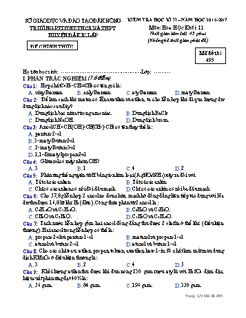 Đề kiểm tra học kì 2 môn Hóa học lớp 11 - Năm học 2016-2017 - Trường PTDT NT - Đăkrlấp - Mã đề 495