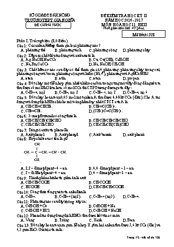 Đề kiểm tra học kì 2 môn Hóa học Lớp 11 - Năm học 2016-2017 - Trường THPT Gia Nghĩa - Mã đề thi 328