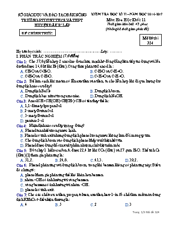Đề kiểm tra học kì 2 môn Hóa học lớp 11 - Năm học 2016-2017 - Trường PTDT NT - Đăkrlấp - Mã đề 324