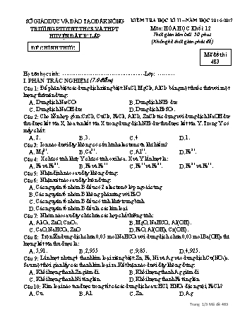 Đề kiểm tra học kì 2 môn Hóa học lớp 12 - Năm học 2016-2017 - Trường PTDT NT - Đăkrlấp - Mã đề 483