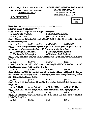 Đề kiểm tra học kì 2 môn Hóa học lớp 12 - Năm học 2016-2017 - Trường PTDT NT - Đăkrlấp - Mã đề 210