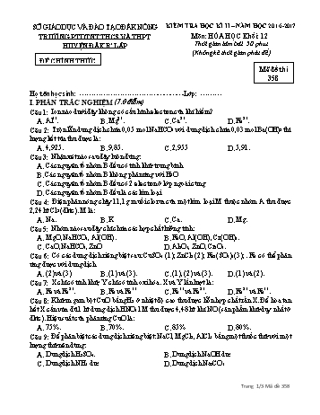 Đề kiểm tra học kì 2 môn Hóa học lớp 12 - Năm học 2016-2017 - Trường PTDT NT - Đăkrlấp - Mã đề 358