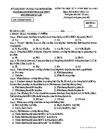 Đề kiểm tra học kì 2 môn Hóa học lớp 12 - Năm học 2016-2017 - Trường PTDT NT - Đăkrlấp - Mã đề 134