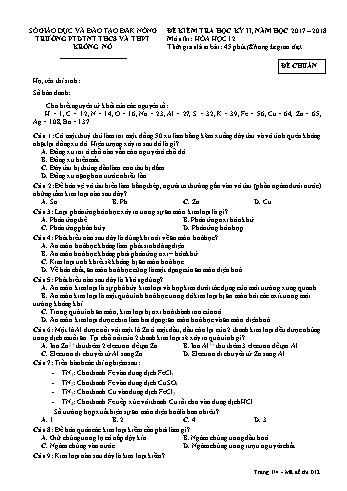 Đề kiểm tra học kì 2 môn Hóa học lớp 12 - Năm học 2017-2018 - Trường PTDTNT THCS VÀ THPT KRông Nô - Đề chuẩn