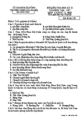 Đề kiểm tra học kì 2 môn Lịch sử Lớp 11 - Năm học 2016-2017 - Trường THPT Gia Nghĩa - Mã đề thi 250