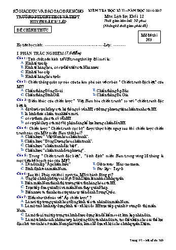 Đề kiểm tra học kì 2 môn Lịch sử lớp 12 - Năm học 2016-2017 - Trường PTDT Nội trú Đăk Rlấp - Mã đề 369