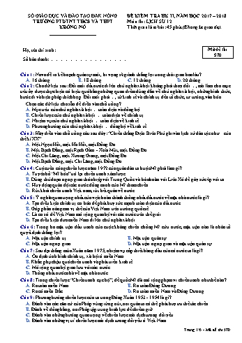 Đề kiểm tra học kì 2 môn Lịch sử lớp 12 - Năm học 2017-2018 - Trường PTDTNT THCS và THPT KRông Nô - Mã đề 570