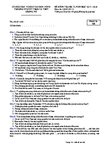 Đề kiểm tra học kì 2 môn Lịch sử lớp 12 - Năm học 2017-2018 - Trường PTDTNT THCS và THPT KRông Nô - Mã đề 485