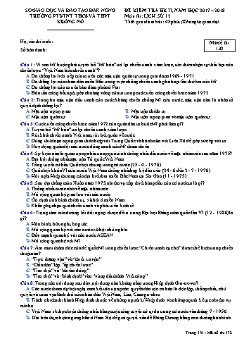 Đề kiểm tra học kì 2 môn Lịch sử lớp 12 - Năm học 2017-2018 - Trường PTDTNT THCS và THPT KRông Nô - Mã đề 132