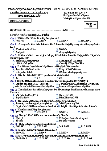 Đề kiểm tra học kì 2 môn Lịch sử lớp 9 - Năm học 2016-2017 - Trường PTDT Nội trú Đăk Rlấp - Mã đề 128