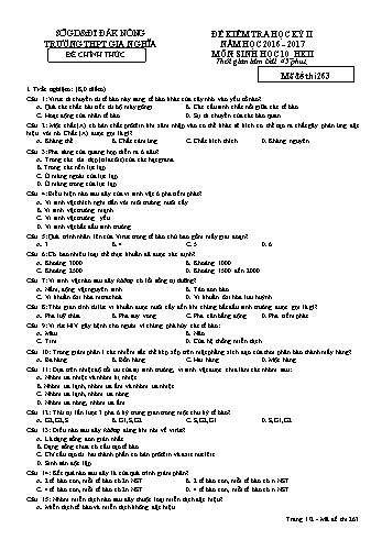 Đề kiểm tra học kì 2 môn Sinh học Lớp 10 - Năm học 2016-2017 - Trường THPT Gia Nghĩa - Mã đề thi 263