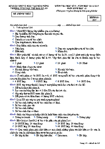 Đề kiểm tra học kì 2 môn Sinh học lớp 10 - Năm học 2016-2017 - Trường PTDT NT - Đăkrlấp - Mã đề 357