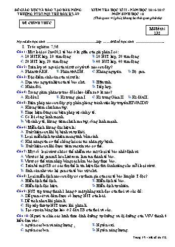 Đề kiểm tra học kì 2 môn Sinh học lớp 10 - Năm học 2016-2017 - Trường PTDT NT - Đăkrlấp - Mã đề 132