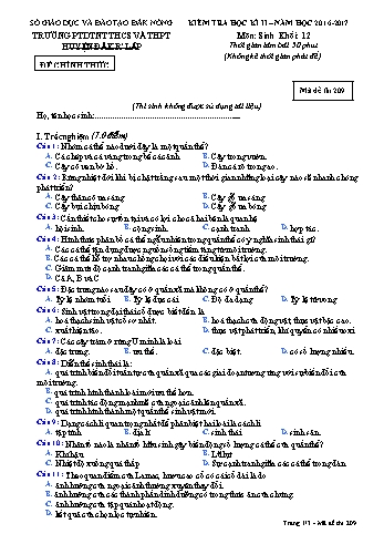 Đề kiểm tra học kì 2 môn Sinh học lớp 12 - Năm học 2016-2017 - Trường PTDT NT - Đăkrlấp - Mã đề 209
