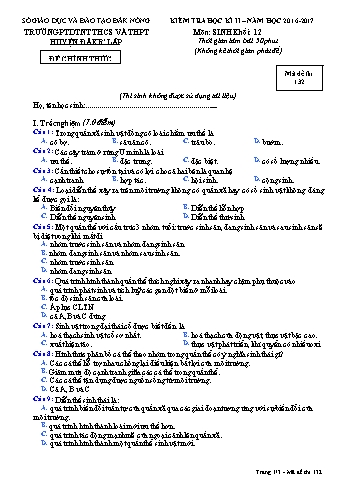 Đề kiểm tra học kì 2 môn Sinh học lớp 12 - Năm học 2016-2017 - Trường PTDT NT - Đăkrlấp - Mã đề 132
