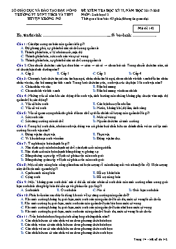 Đề kiểm tra học kì 2 môn Sinh học lớp 12 - Năm học 2017-2018 - Trường PTDTNT THCS và THPT KRông Nô - Mã đề 142