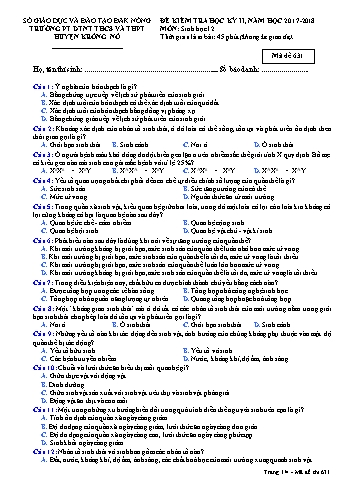 Đề kiểm tra học kì 2 môn Sinh học lớp 12 - Năm học 2017-2018 - Trường PTDTNT THCS và THPT KRông Nô - Mã đề 631